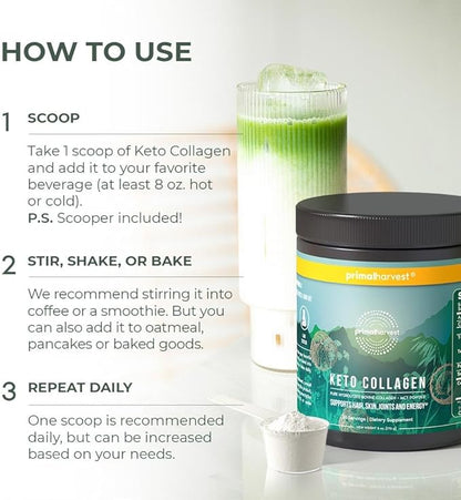 Primal Harvest Keto Collagen Peptides Powder & MCT Oil Powder, Keto Coffee Creamer Powder 30 Servings of Grass Fed Protein Powder