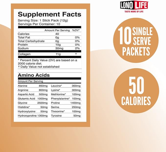 LonoLife - Mocha Collagen Peptides 10g Protein, 10 Servings, 10 Count