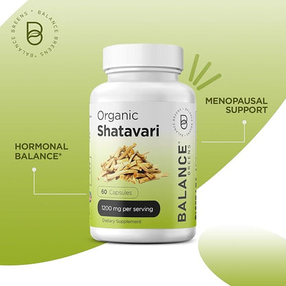 Organic Shatavari 1200mg, 60 Capsules - Lactation Support Vitamins, Hormonal Balance for Women, Asparagus Racemosus Root