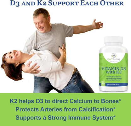Vitamin D3 with K2 2000IU Supplement 90Count Chewable D3 50mcg 50mcg & K2 as MK-7 75mcg, 75mcg, Immune