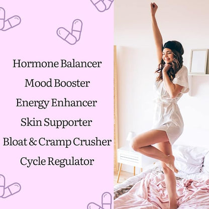 PMS Support - All Natural Hormonal Balance - Cycle Regulator, Mood and Energy Enhancer, Skin Support - Evening Primrose Oil, Calcium, Bioperine - 60 Capsules
