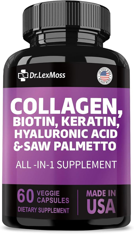 Collagen Pills 1000mg Biotin 10000mcg Keratin 2500mg Hyaluronic 60 Capsules