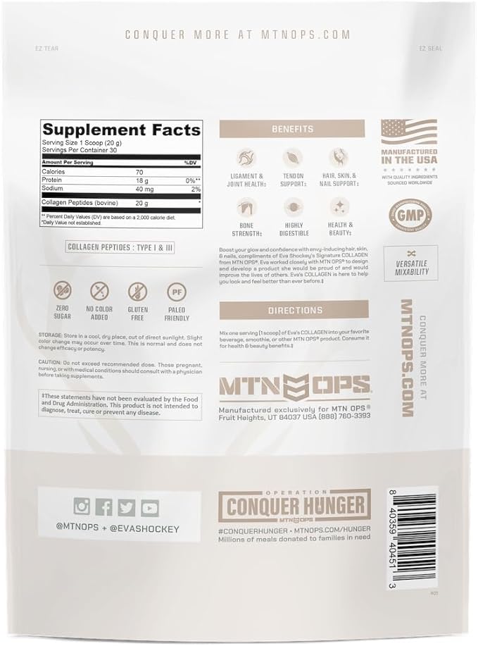 MTN OPS Collagen Peptide Protein Powder 20g Unflavored 30 Servings, 21.2 Ounce