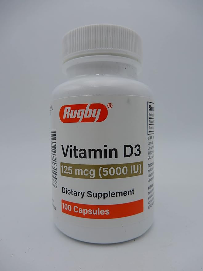 Rugby Vitamin D3 Dietary Supplement 125 (5000 IU) 100 Capsules