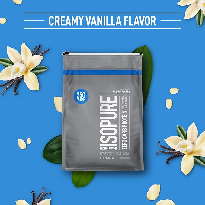 Isopure Zero Carb 100% Pure Whey Isolate Protein Powder, Lactose Free, Gluten Free, With Vitamins, Creamy Vanilla, 25g Protein Per Serving, 7.5 Lbs, 110 Servings