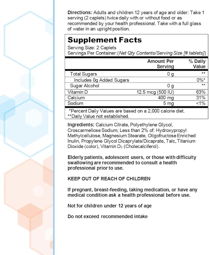 Citracal Petites, 400 mg Calcium Citrate, 12.5 mcg (500 IU) D3, Bone 12+, Smaller 200 Count