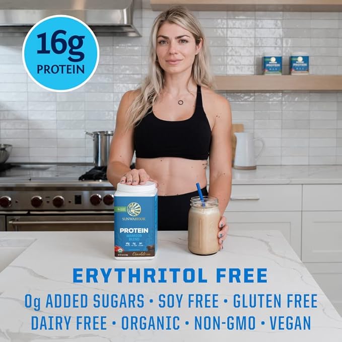 Sunwarrior Vegan Protein Powder Plant-Based Protein Organic | BCAA Amino Acids Hemp Seed Soy & Dairy Free, Gluten & Synthetic Free Non-GMO | Chocolate 30 Servings | WarriorBlend