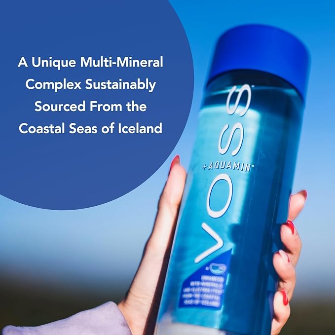 VOSS+ Aquamin Enhanced Water - Pack of 12 Bottles, 850ml Each - Purified Hydrating Water - 74 Trace Minerals & Electrolytes - Perfect for Active Lifestyles, at the Gym & on Hot Days - Recycled PET Bottle