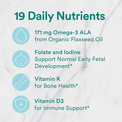 SmartyPants Organic Prenatal Vitamins for Women, 3 (ALA), D3, C, B12, B6, B6, Vitamin K2 & 180 Count (45 Day