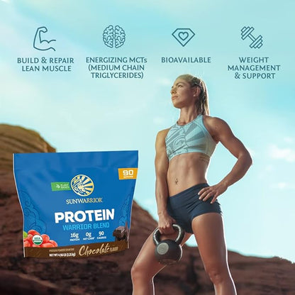 Sunwarrior Vegan Protein Powder Plant-Based USDA Organic | BCAA Amino Acids Hemp Seed | Keto Friendly Soy, Dairy, Gluten, & Synthetic Free Non-GMO | Chocolate 90 Servings 16g
