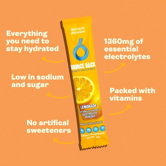 Pre and Post Drinking Liver Support for Morning Recovery | Electrolyte + Vitamins and Mineral Hydration Packs | Perfect After a Night Out | Vacation and Travel Essential (16 Pack, Lemonade)