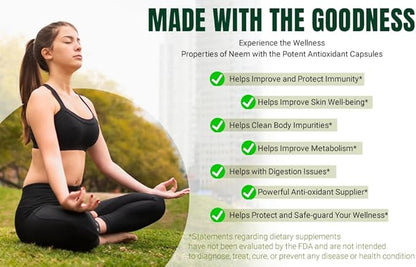 Organic Aura Neem Supreme Capsules. 150 Veg Capsules. Triple Complex - Max Strength Pure High-Potency Azadirachta Indica Capsule. Natural Antioxidant, Skin Health, Abundant Immunity Support.
