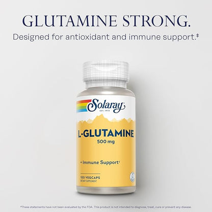 Solaray L Glutamine Capsules 500 mg 60-Day Money-Back 100 Servings, 100 VegCaps