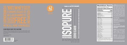 Isopure Zero Carb 100% Pure Whey Isolate Protein Powder, Lactose Free, Gluten Free, With Vitamins, Vanilla Salted Caramel, 25g Protein Per Serving, 3 Lbs, 42 Servings