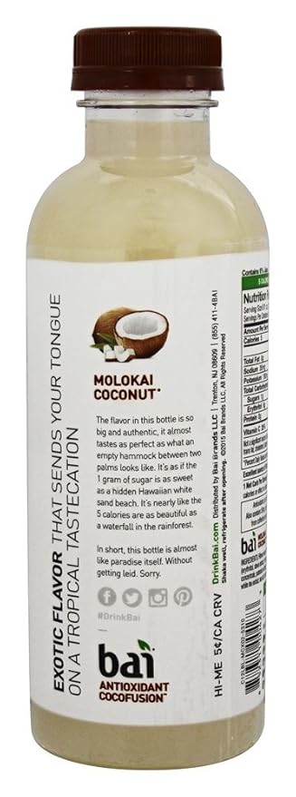Bai5 Molokai Coconut Natural Antioxidant Infused Beverage, 18 Ounce (9 Bottles)