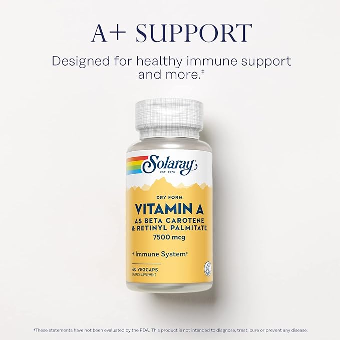 SOLARAY Dry Form Vitamin A 60% Beta 40% Retinyl 60 Servings, 60 VegCaps
