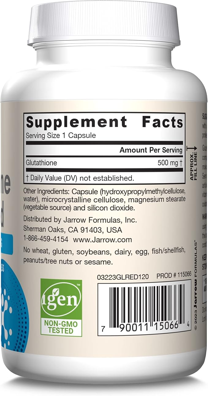 Jarrow Formulas Glutathione Reduced 500 mg- 120 Veggie 12 Packs