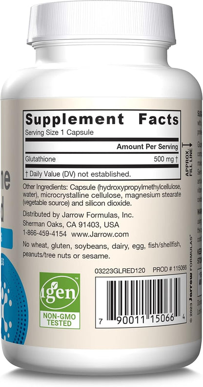 Jarrow Formulas Glutathione Reduced 500 mg- 120 Veggie 12 Packs