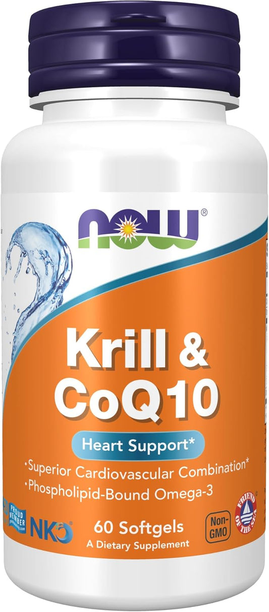 NOW Supplements, Krill & CoQ10, Phospholipid-Bound Omega-3, Heart 60 Softgels