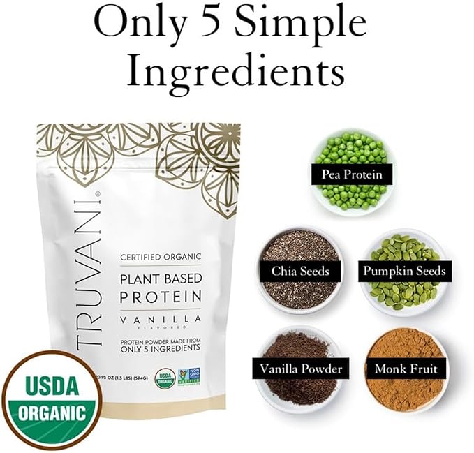 Truvani Pea Protein Powder, Vanilla, 20.9oz, 1pk, 20 20 Servings
