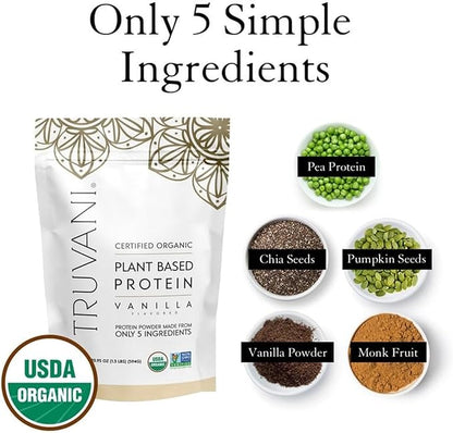 Truvani Pea Protein Powder, Vanilla, 20.9oz, 1pk, 20 20 Servings