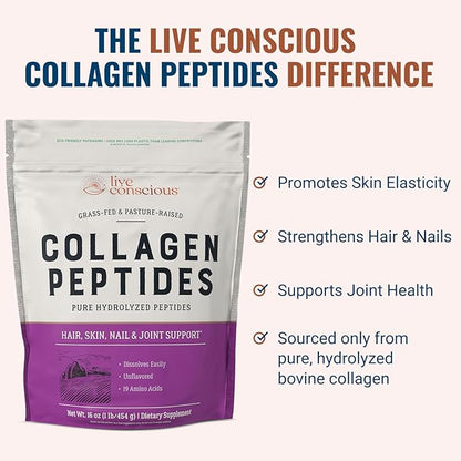 Live Conscious Collagen Powder Hydrolyzed Collagen 20 Servings, 7.8 oz
