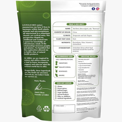 MRM Nutrition Organic Red Beet Powder | Superfoods | Energy | Cardiovascular Health | Nutrient Dense | Gluten-Free + Vegan | 24 Servings