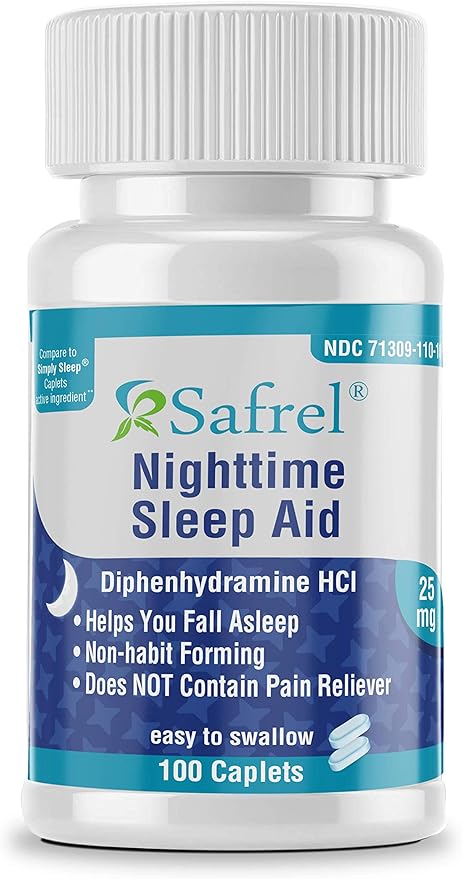 Safrel Nighttime Sleep Aid, Diphenhydramine HCl 25mg (100 Count 1), 100, 100, Count)