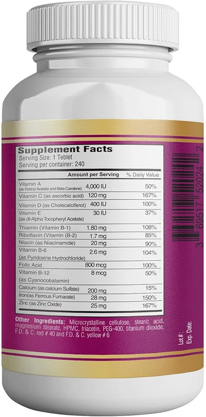 365 Health Prenatal Multivitamin with Folic 240 Tablets, 240 Day