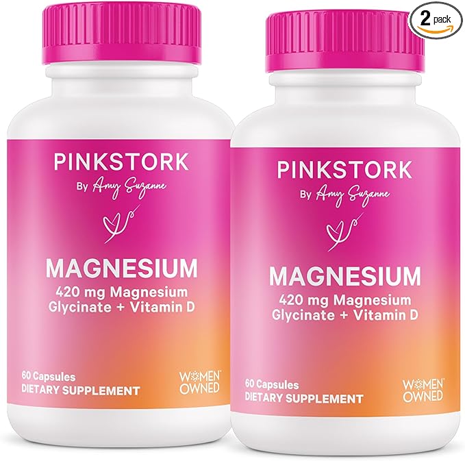 Pink Stork Magnesium Glycinate with Vitamin D - Magnesium Supplement for Women to Support Natural Calm - 2 Pack