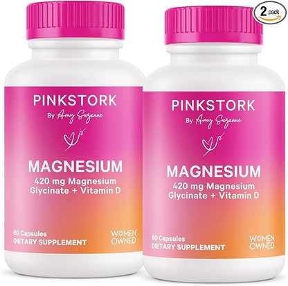 Pink Stork Magnesium Glycinate with Vitamin D - Magnesium Supplement for Women to Support Natural Calm - 2 Pack