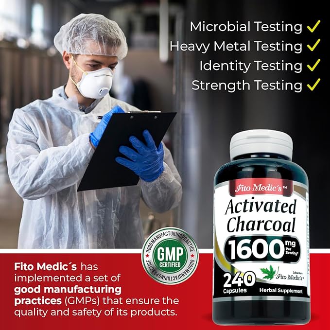 FITO MEDIC'S Lab | Activated Charcoal Pills| 1600 mg per Serving | 240 Caps | Activated Charcoal | Charcoal Capsules| Charcoal Pills| Ultra high Absorption, s.