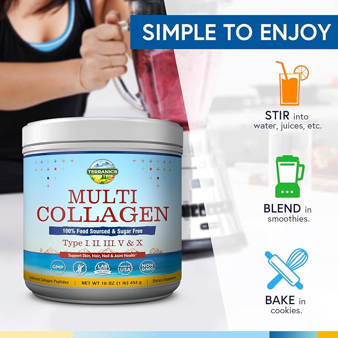 Terranics Multi Collagen Peptides Powder, Type 16oz