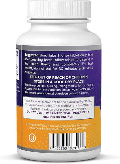 Oral Probiotic Supplement with BLIS K12 4 Billion CFU - Now Dairy Free 60 Day Supply Bottle for Bad Breath, Strep, Cavities, Gum Oral and Dental Health - Sugar Free - USA Made - 60 Count