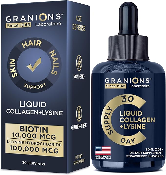 Liquid Collagen Peptides with Biotin and Lysine 50,000mcg Collagen 10,000mcg Biotin 2oz Strawberry