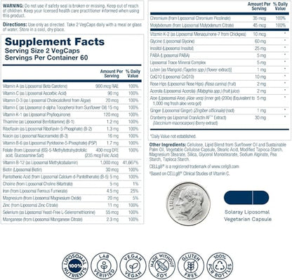 Solaray Liposomal Multivitamin for Women 50 B12, Biotin 60 Servings, 120 VegCaps