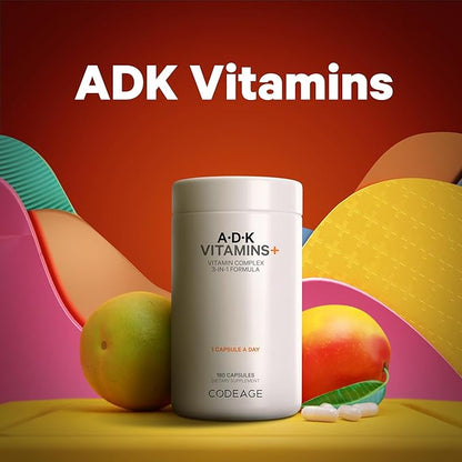 Codeage ADK Vitamins Supplement - Essential Vitamin A, Vitamin D3 5000 IU, Vitamin K1 & K2 (MK4 & MK7) - 6-Month Supply - A D K Vitamins, 1 Capsule per Serving, Non-GMO, Gluten-Free - 2-Pack