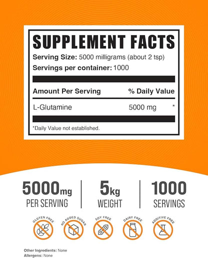 BulkSupplements.com L-Glutamine Powder 5000mg, L 5000mg per 5kg (11 (11 lbs) 5)