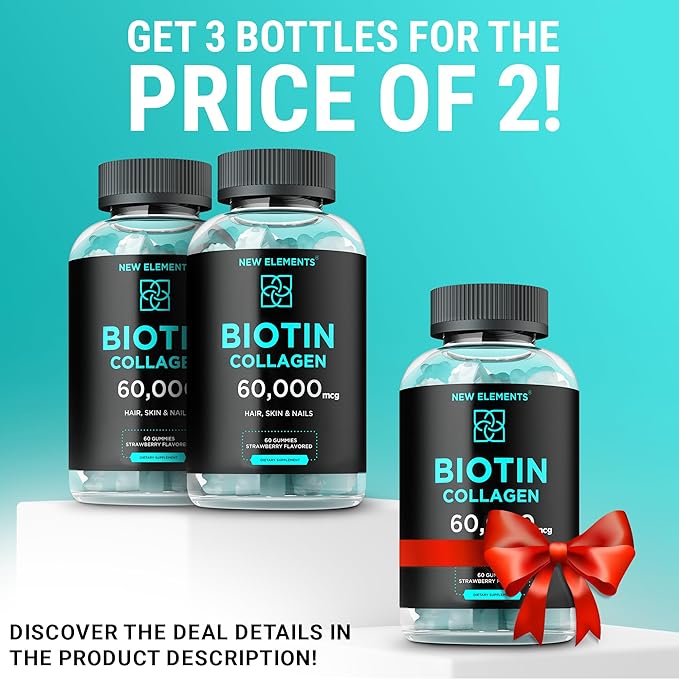 Biotin & Collagen Peptides Gummies 50000mcg + 10000mcg Chewable B7 for