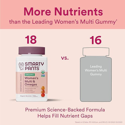 SmartyPants Organic Women's Multivitamin Gummies: Biotin, 3 (ALA), D3, C, B12, B6, B6, Vitamin 120 Count (30 Day