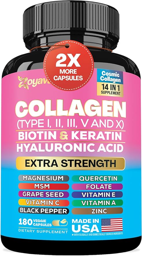 Zoyava Collagen Pills Peptides Types I, (180 Caps)