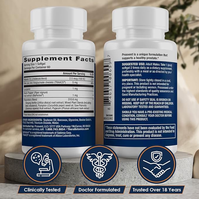 Advanced Men's Prostate Support Natural Supplement with Saw Palmetto, Vitamin D, and Zinc to Ease Urinary Frequency & Urgency (60 Count)