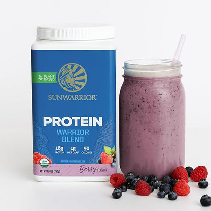 Sunwarrior Vegan Organic Protein Powder Plant-Based | BCAA Amino Acids Hemp Seed Soy Free Dairy Free Gluten Free Synthetic Free Non-GMO | Berry 30 Servings | Warrior Blend