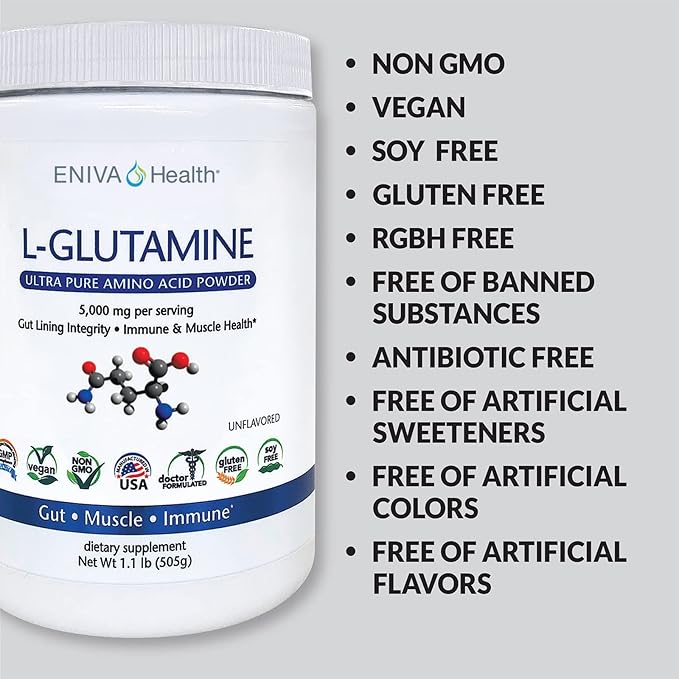 Eniva Health L-Glutamine Pure Powder, Unflavored (101 Servings)