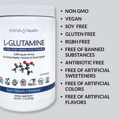 Eniva Health L-Glutamine Pure Powder, Unflavored (101 Servings)