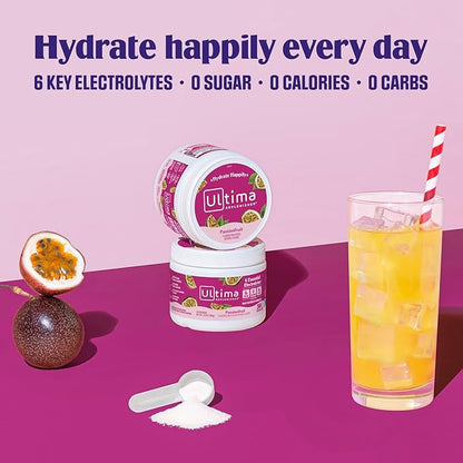 Ultima Replenisher Daily Electrolyte Powder Drink Mix – Passionfruit, 30 Servings – Hydration Powder with 6 Key Electrolytes and Trace Minerals – Keto Friendly, Non-GMO and Sugar-Free