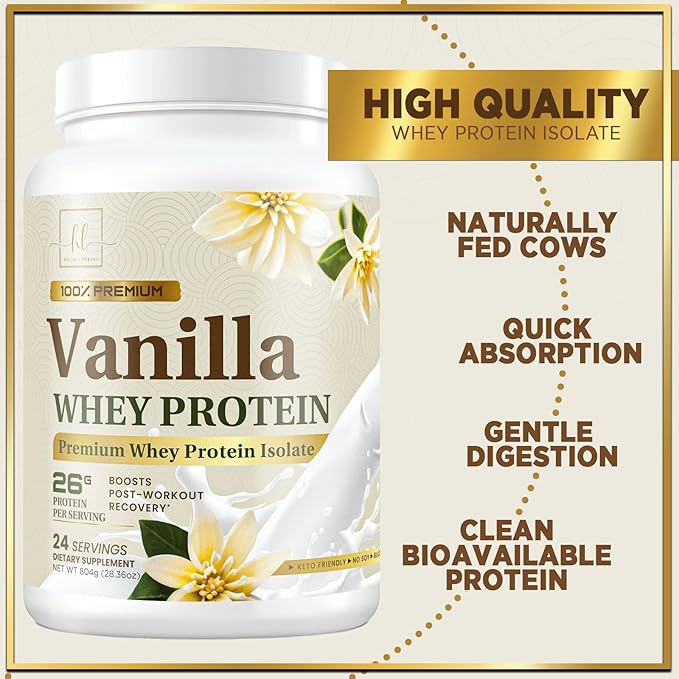 Whey Protein Powder, Vanilla Whey Isolate 24g Protein 24 Servings