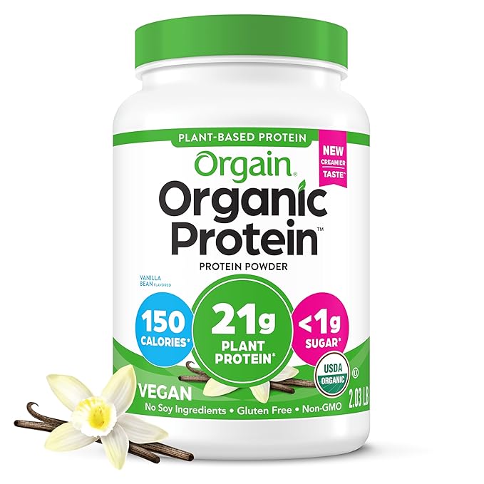 Orgain Organic Vegan Protein Powder, Vanilla Bean 21g Plant 6g Prebiotic 2.03 lb