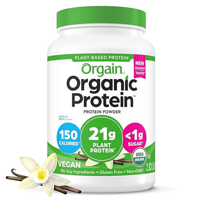 Orgain Organic Vegan Protein Powder, Vanilla Bean 21g Plant 6g Prebiotic 2.03 lb