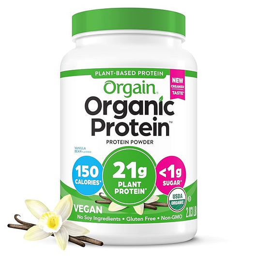 Orgain Organic Vegan Protein Powder, Vanilla Bean 21g Plant 6g Prebiotic 2.03 lb
